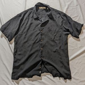 Tommy Bahama Black Five O'Clock Shadow Silk Button-Up Short Sleeve Shirt, Size L